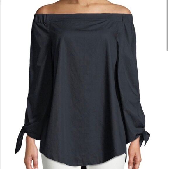 Free People Tops - Free People Womens Blouse Blue Off Shoulder Long Sleeve Tie Knot 100% Cotton XS